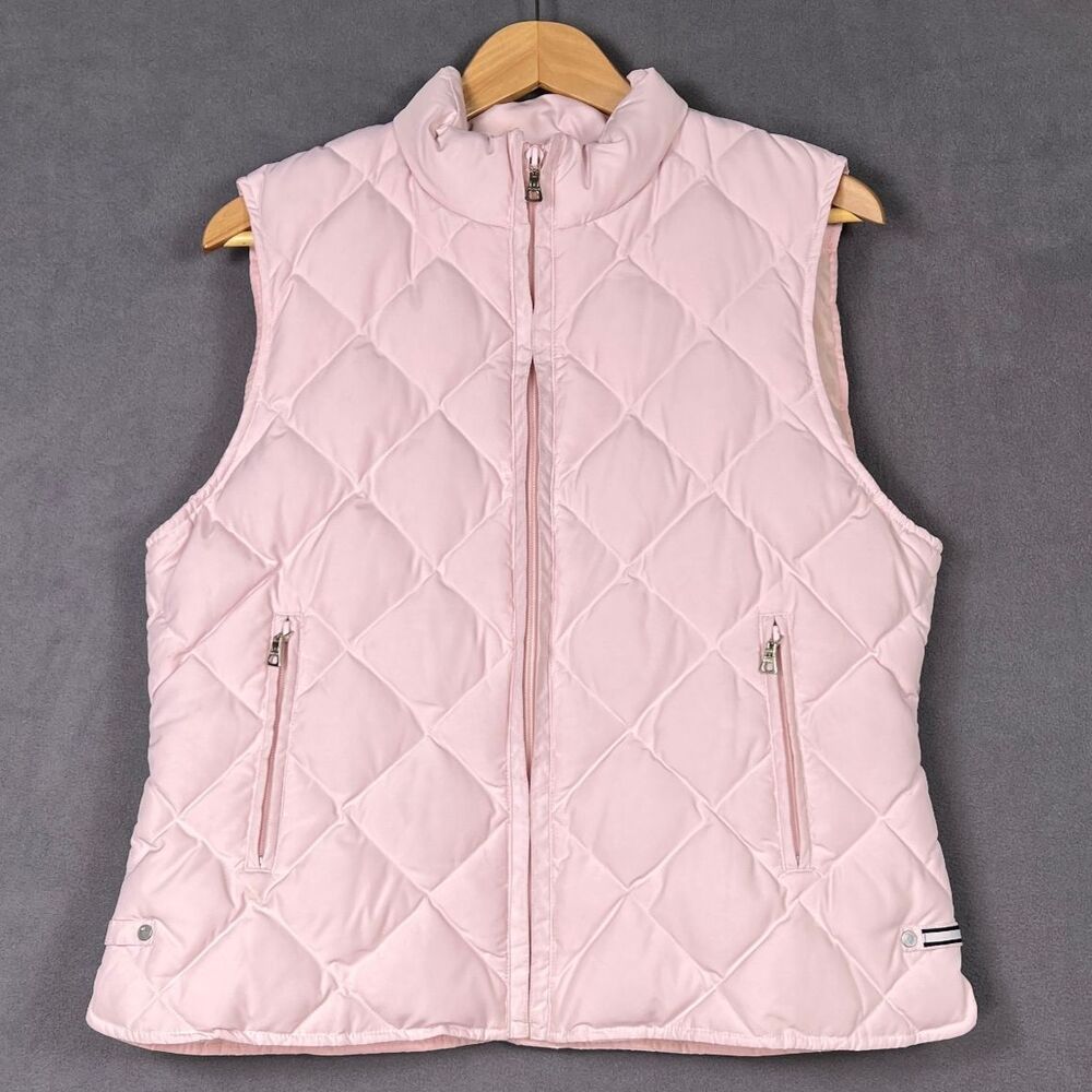 Vintage Tommy Hilfiger Puffer Vest Womens L Pink Down Filled Diamond Quilted